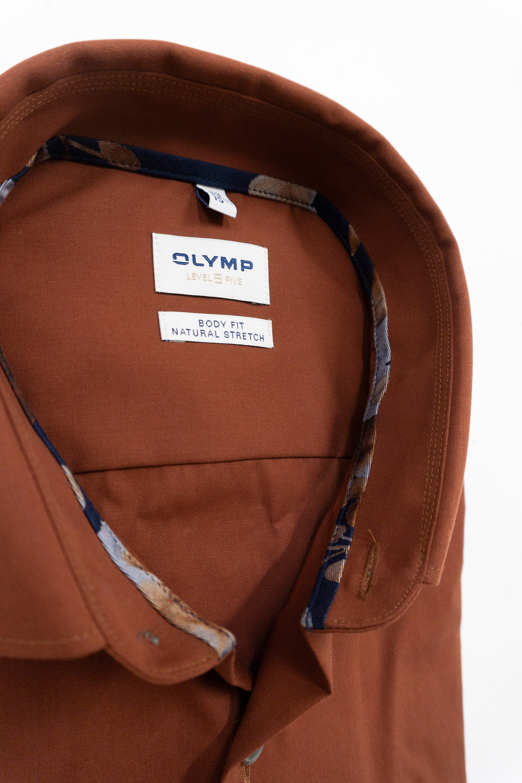 Olymp Level 5 Body Fit Plain Shirt with Trim - Sienna