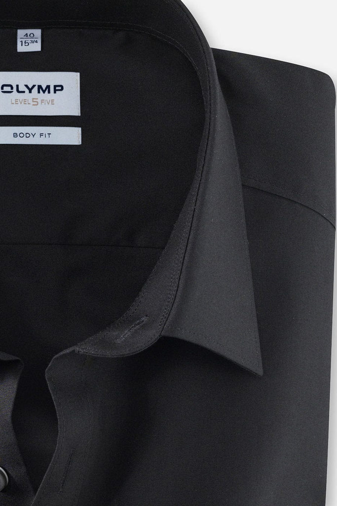 Olymp Level 5 Body Fit Plain Short Sleeve Shirt - Black 609012_68_17.5