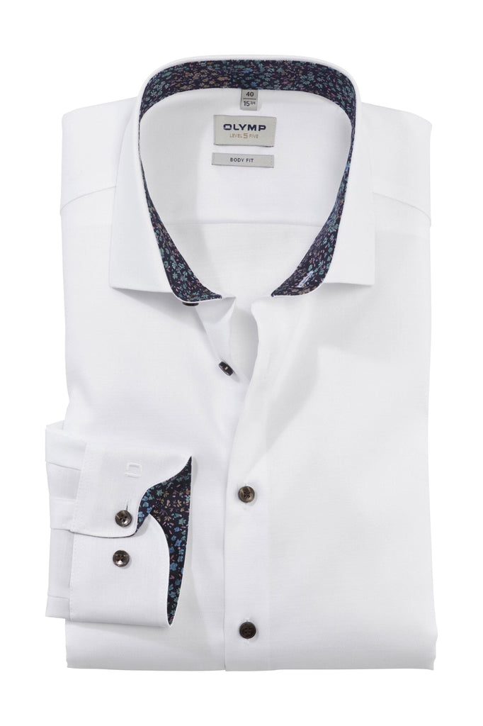 Olymp Level 5 Body Fit Shirt with Trim Detail - White