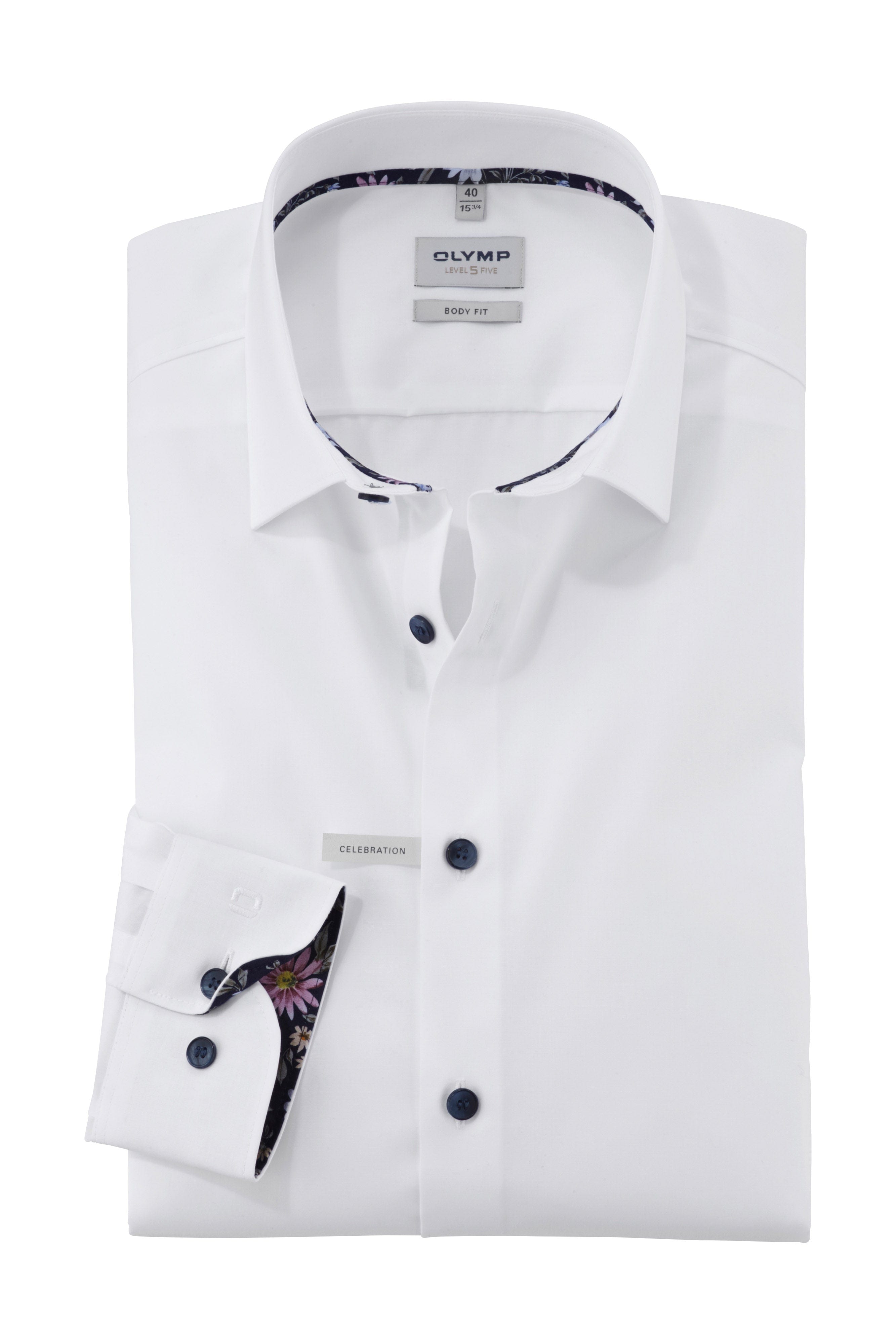 Olymp Level 5 Body Fit Shirt with Trim - White