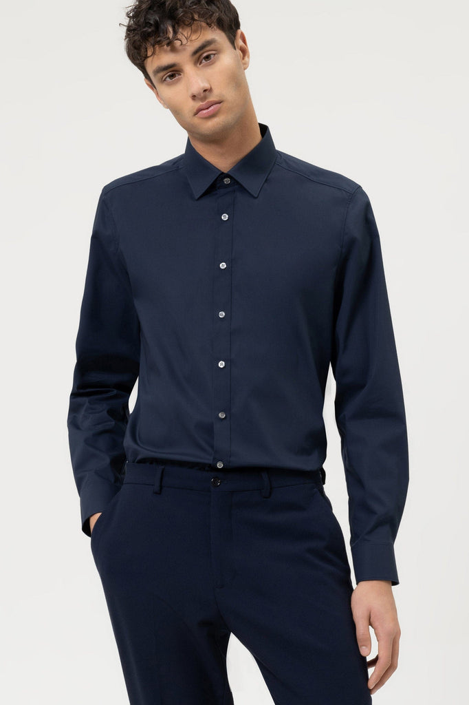 Olymp Level Five Body Fit Long Sleeve Shirt - Navy