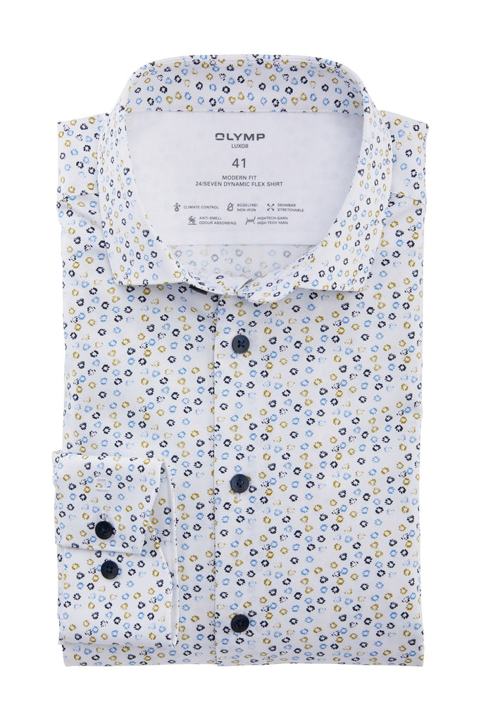 Olymp Luxor 24/7 Dynamic Flex Print Shirt - Lemon