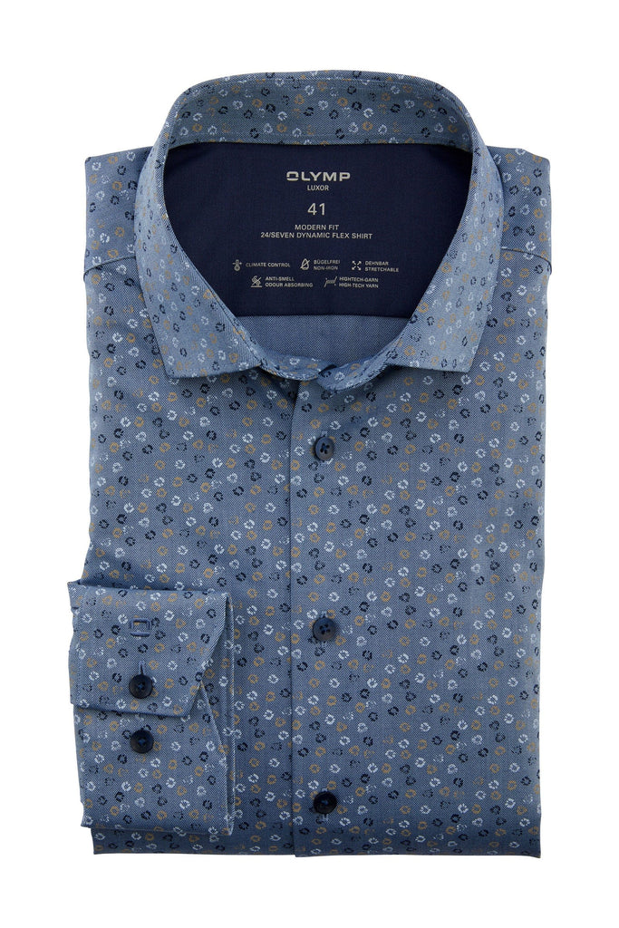 Olymp Luxor 24/7 Dynamic Flex Print Shirt - Navy