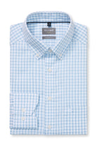 Olymp Luxor Comfort Fit Check Button Down Collar Shirt - White/Blue