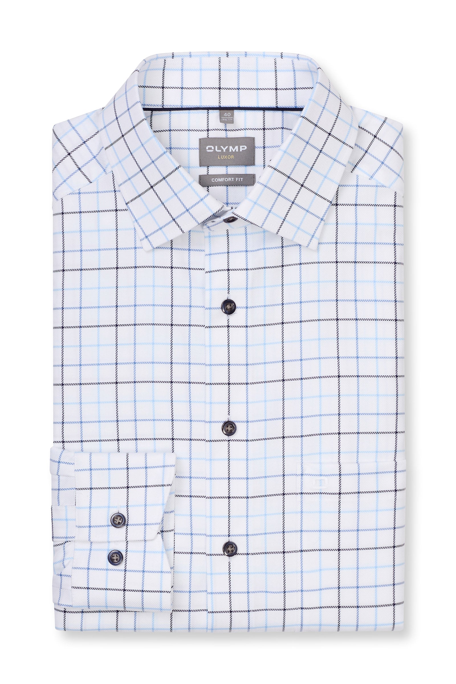 Olymp Luxor Comfort Fit Check Shirt - White/Blue