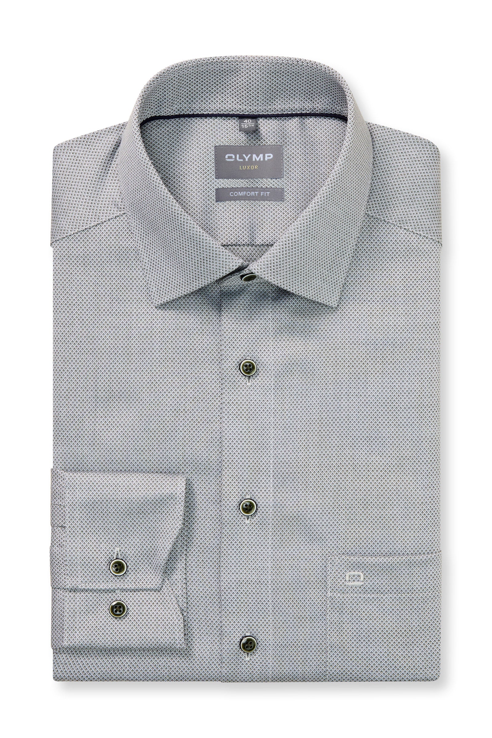 Olymp Luxor Comfort Fit Micro Print Long Sleeve Shirt - Green