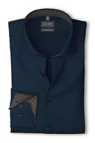 Olymp Luxor Comfort Fit Plain Long Sleeve Shirt with Trim - Navy