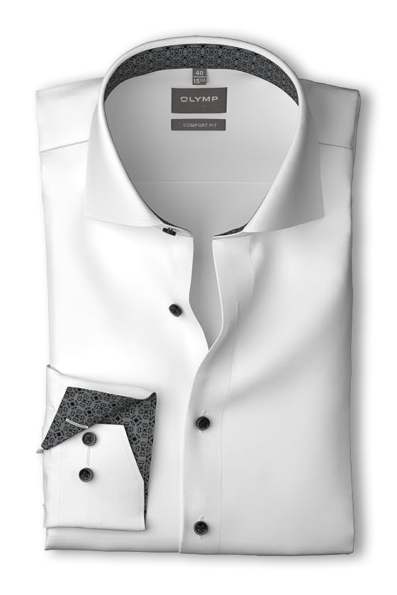 Olymp Luxor Comfort Fit Plain Satin No Pocket Shirt - White
