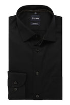 Olymp Luxor Comfort Fit Plain Satin Shirt - Black