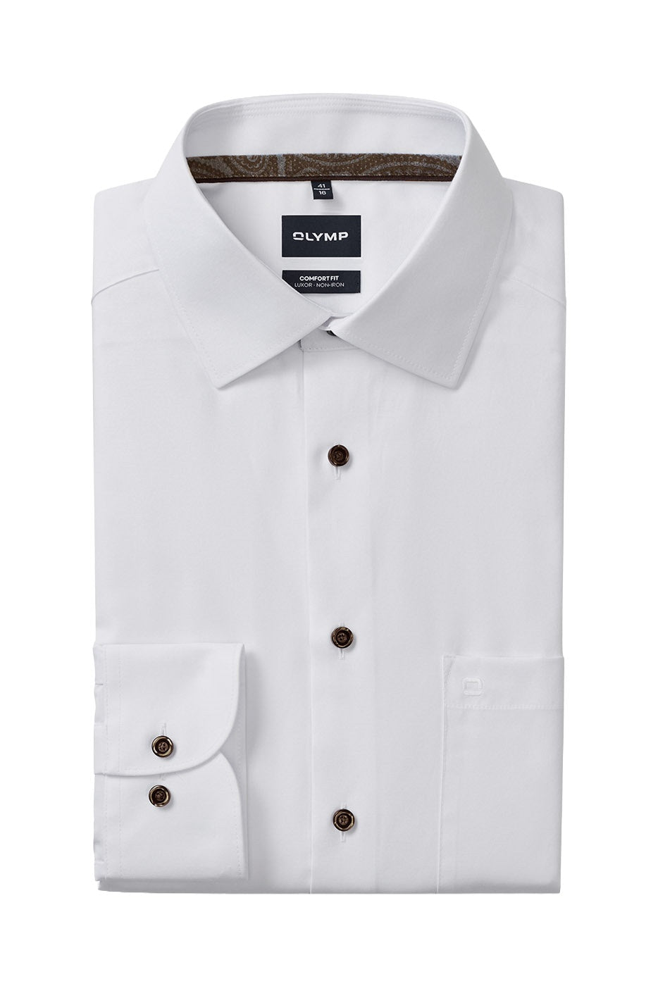 Olymp Luxor Comfort Fit Plain Satin Shirt - White