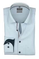 Olymp Luxor Comfort Fit Plain Shirt with Geo Trim - Light Blue
