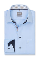 Olymp Luxor Comfort Fit Plain Shirt with Geo Trim - Light Blue