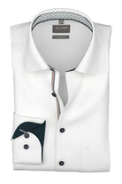 Olymp Luxor Comfort Fit Plain Shirt with Geo Trim - White