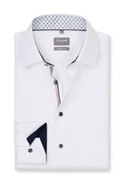 Olymp Luxor Comfort Fit Plain Shirt with Geo Trim - White