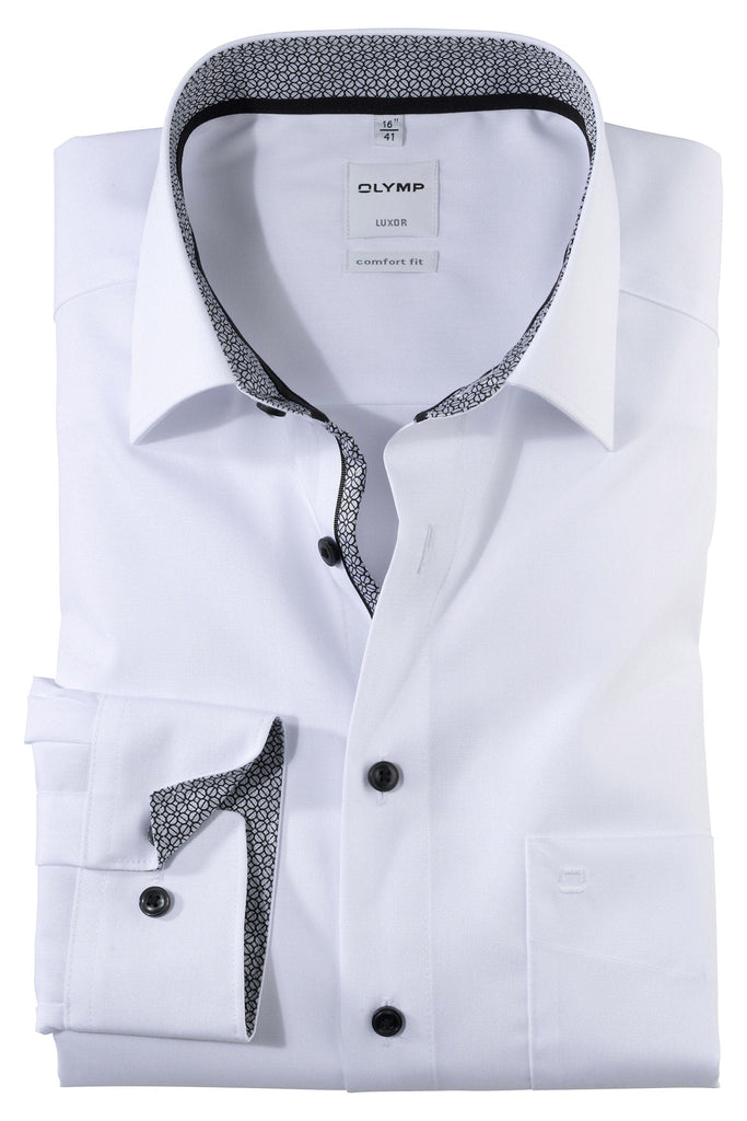Olymp Luxor Comfort Fit Plain Shirt with Trim - White 071364_67_17.5