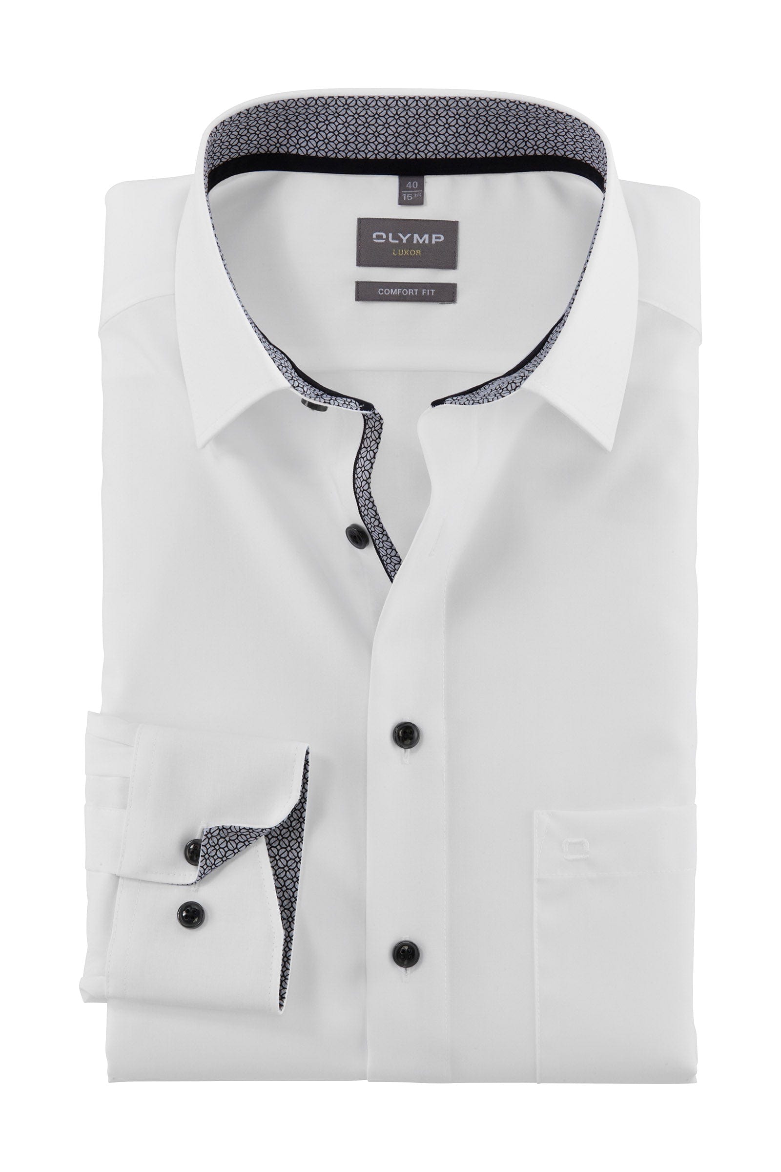 Olymp Luxor Comfort Fit Plain Shirt with Trim - White