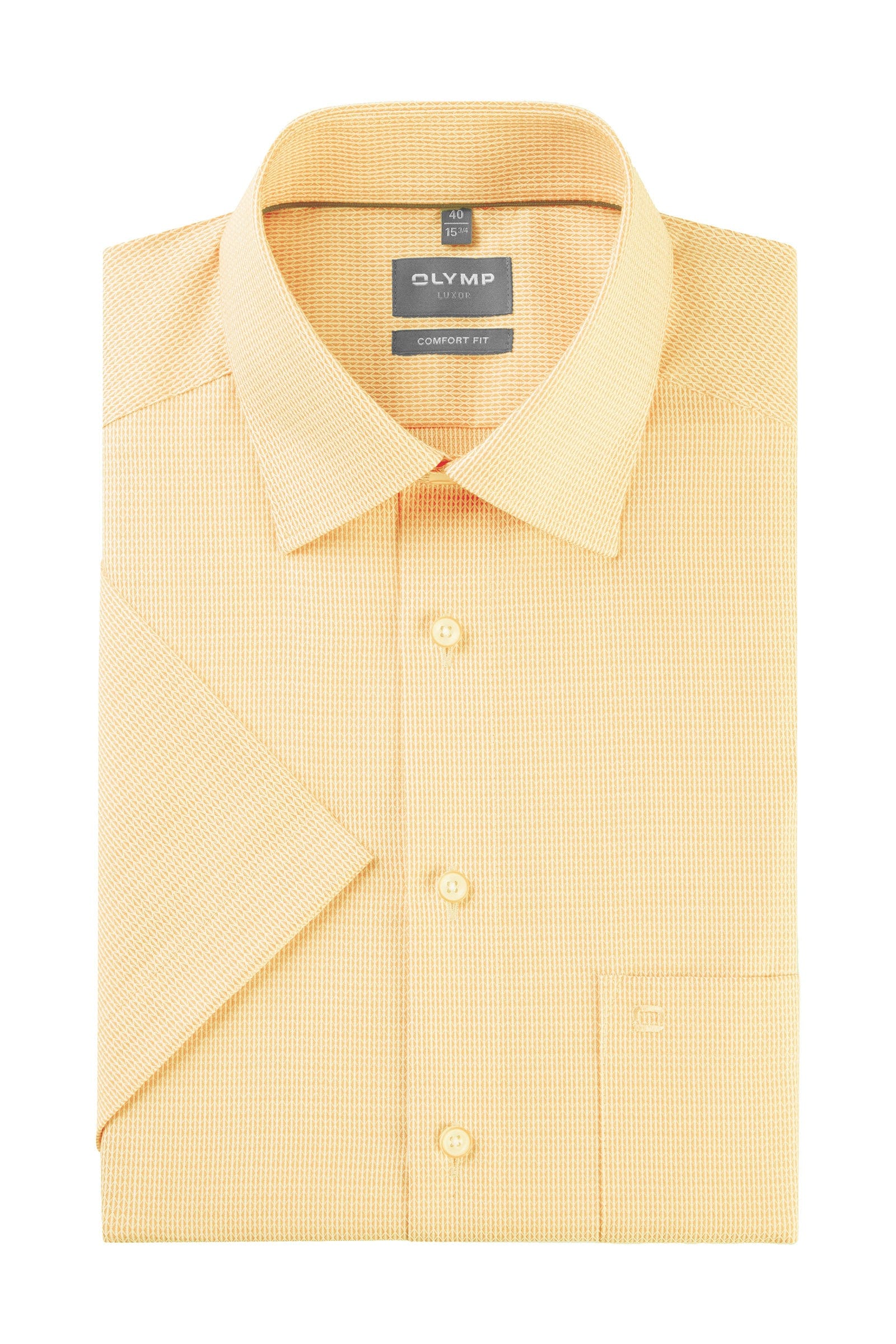 Olymp Luxor Comfort Fit Plain Short Sleeve Shirt - Butter Yellow