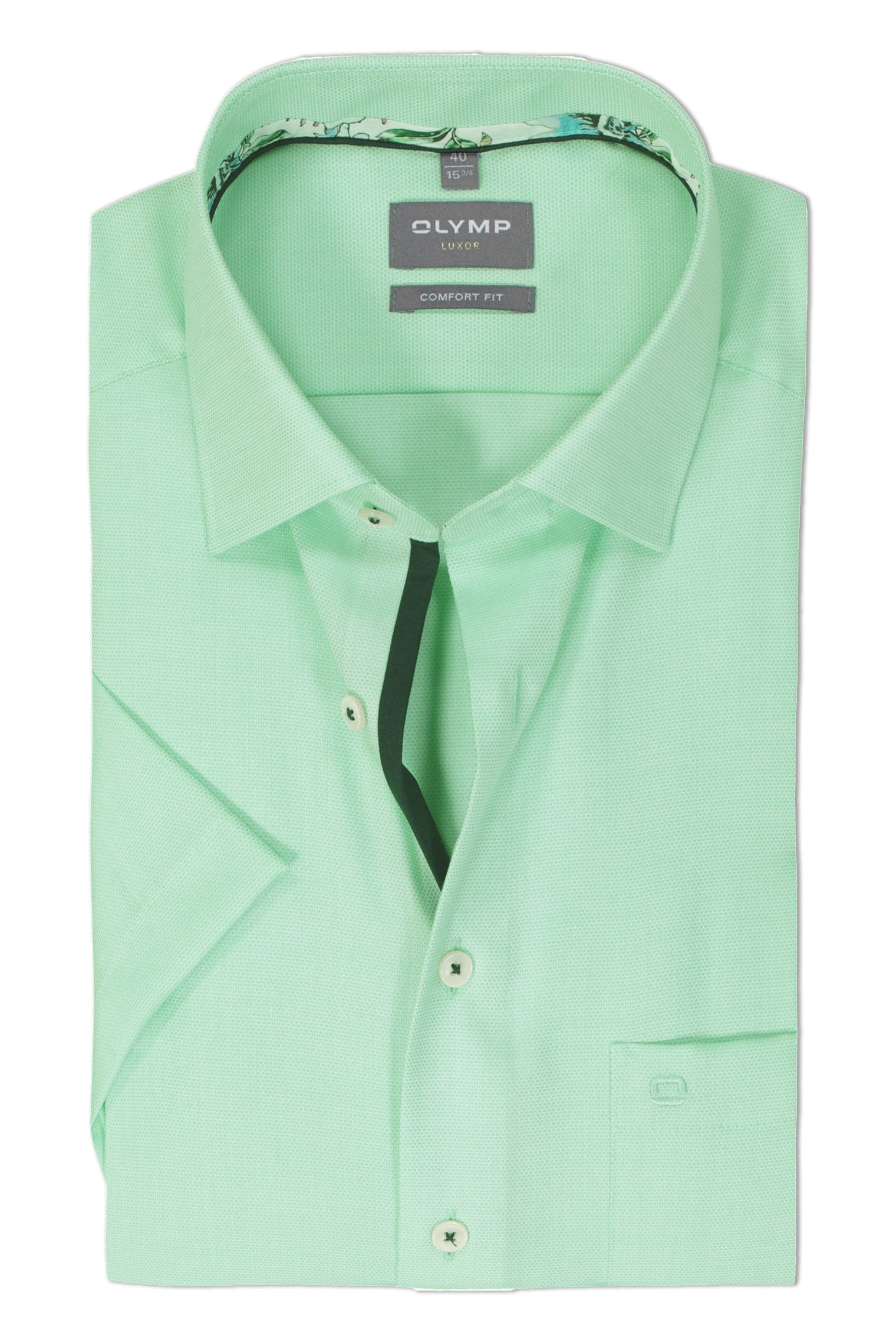 Olymp Luxor Comfort Fit Plain Short Sleeve Shirt - Mint Green