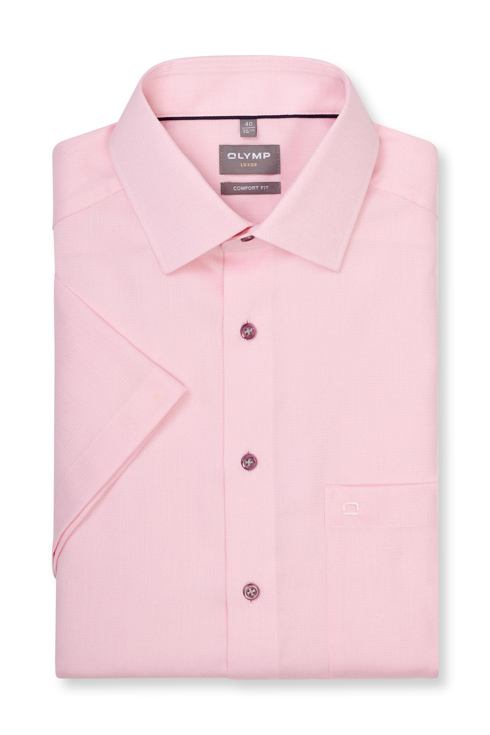 Olymp Luxor Comfort Fit Plain Short Sleeve Shirt - Pink