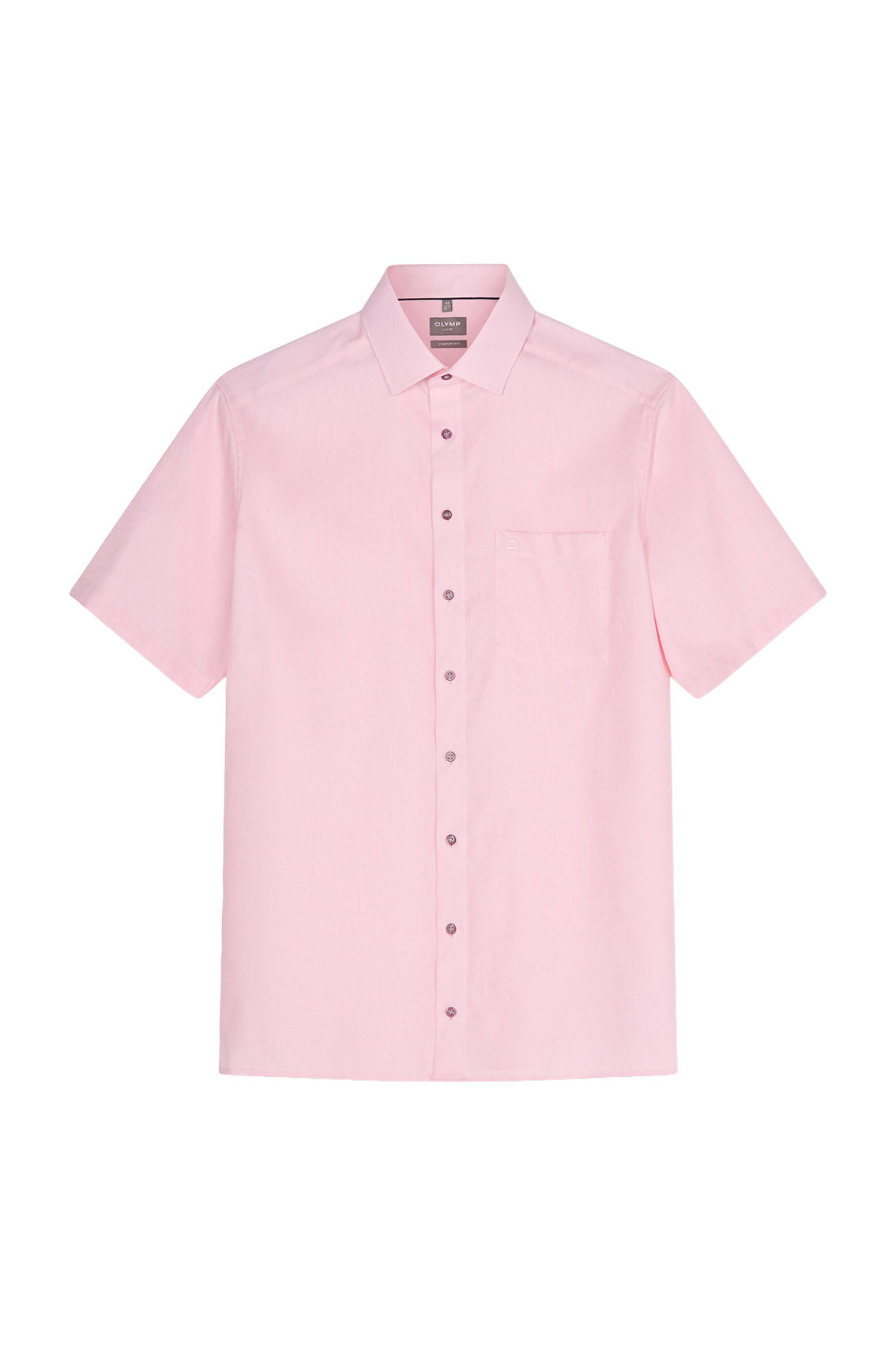 Olymp Luxor Comfort Fit Plain Short Sleeve Shirt - Pink