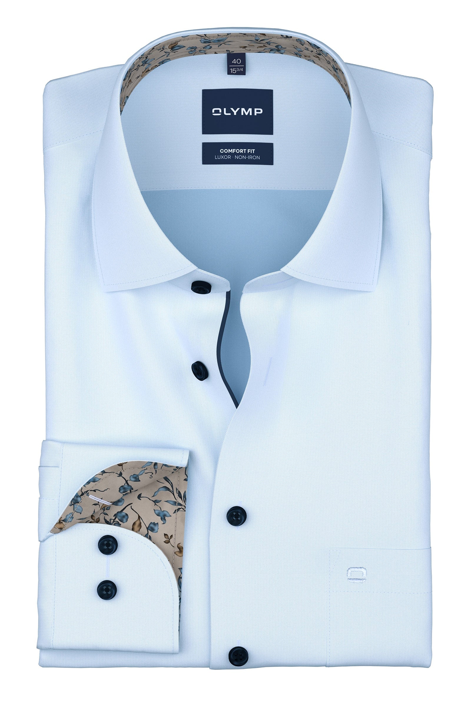 Olymp Luxor Comfort Fit Plain Twill Shirt - Light Blue