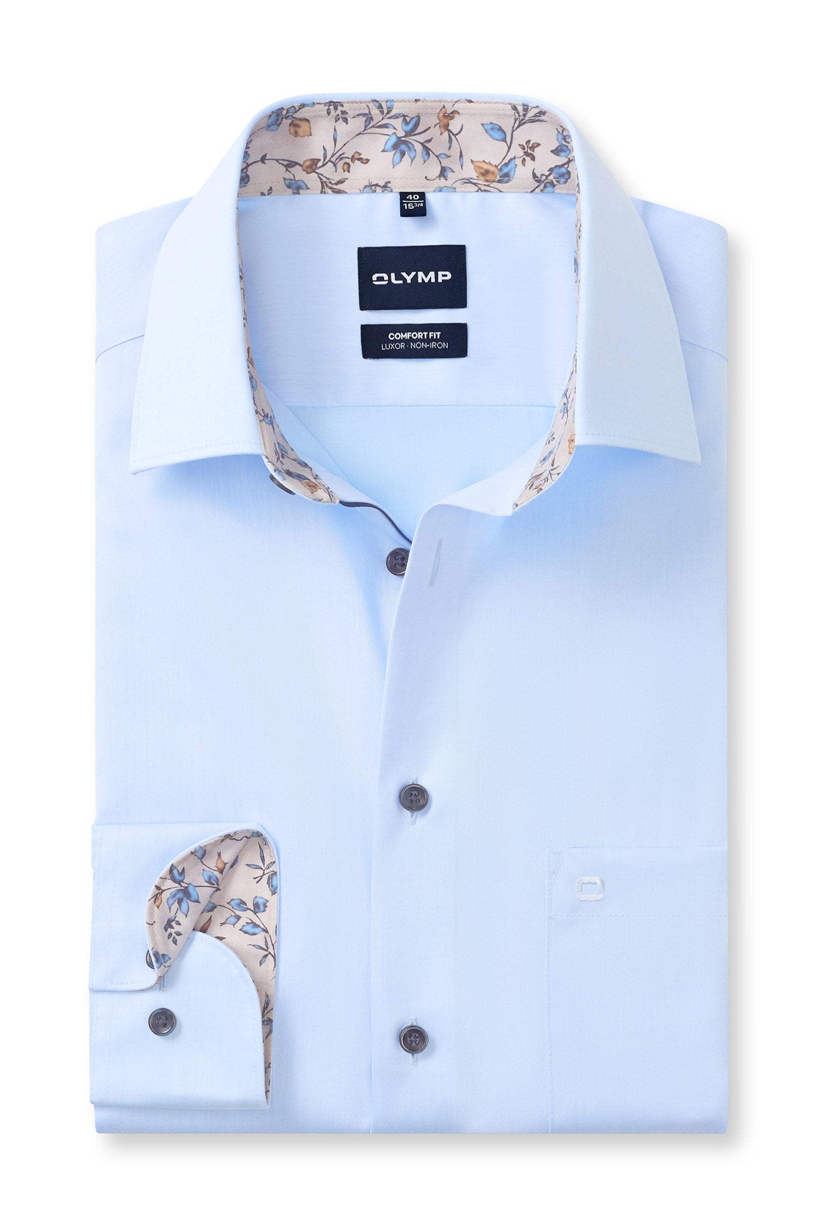 Olymp Luxor Comfort Fit Plain Twill Shirt - Light Blue