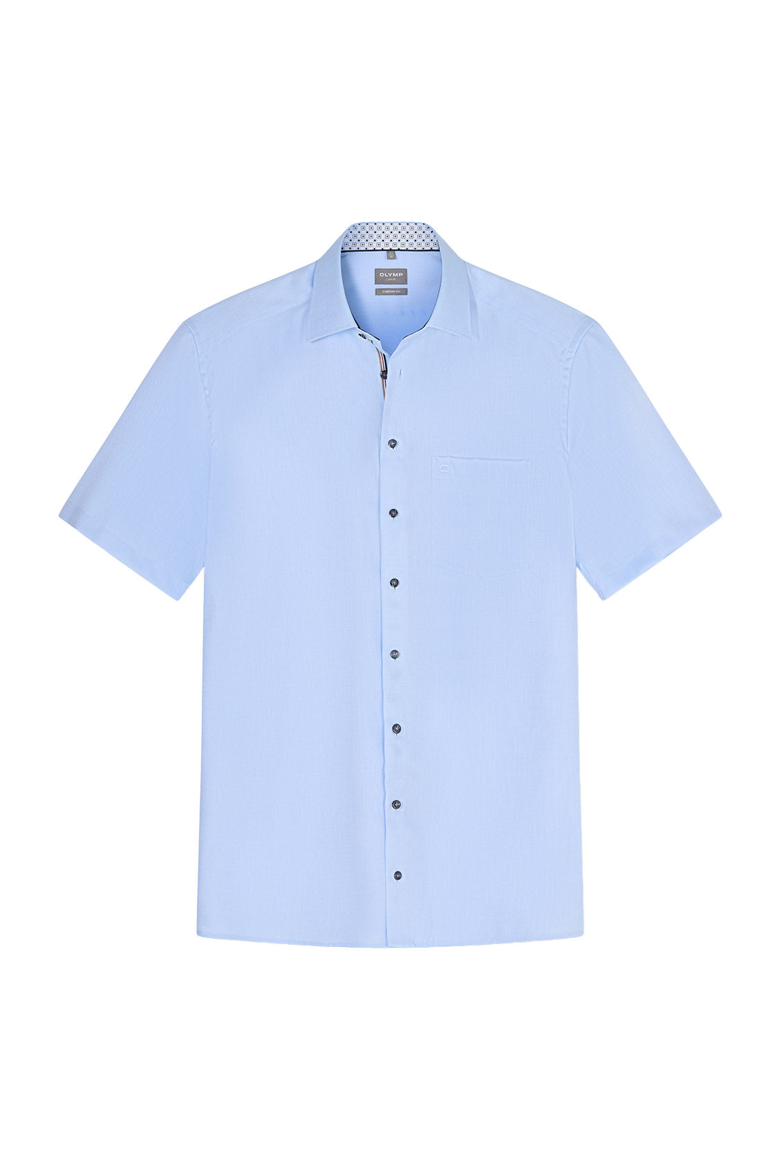 Olymp Luxor Comfort Fit Short Sleeve Shirt with Geo Trim - Light Blue