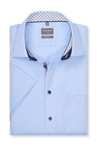 Olymp Luxor Comfort Fit Short Sleeve Shirt with Geo Trim - Light Blue