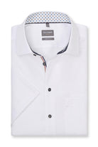 Olymp Luxor Comfort Fit Short Sleeve Shirt with Geo Trim - White
