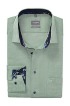 Olymp Luxor Comfort Fit Twill Long Sleeve Shirt with Trim - Green