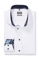 Olymp Luxor Comfort Fit Twill Long Sleeve Shirt with Trim - White