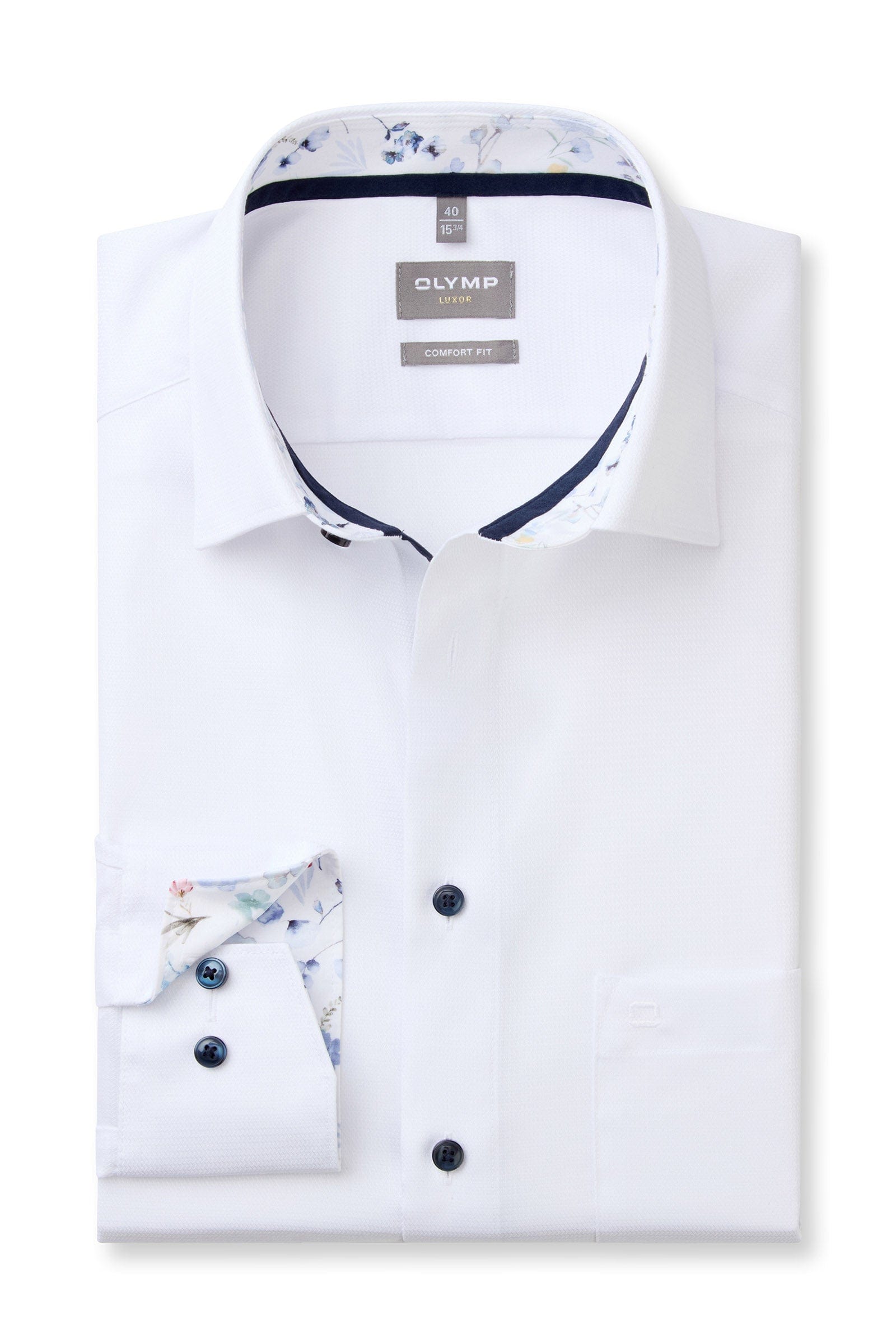 Olymp Luxor Comfort Plain Shirt with Trim - White