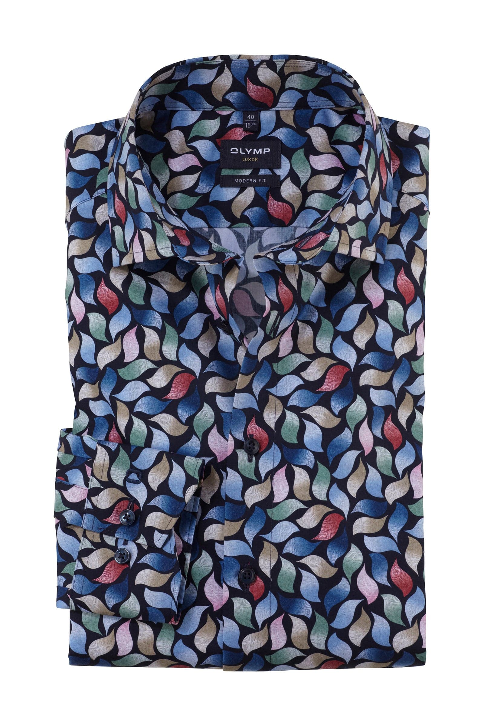 Olymp Luxor Modern Fit Abstract Print Shirt - Marine