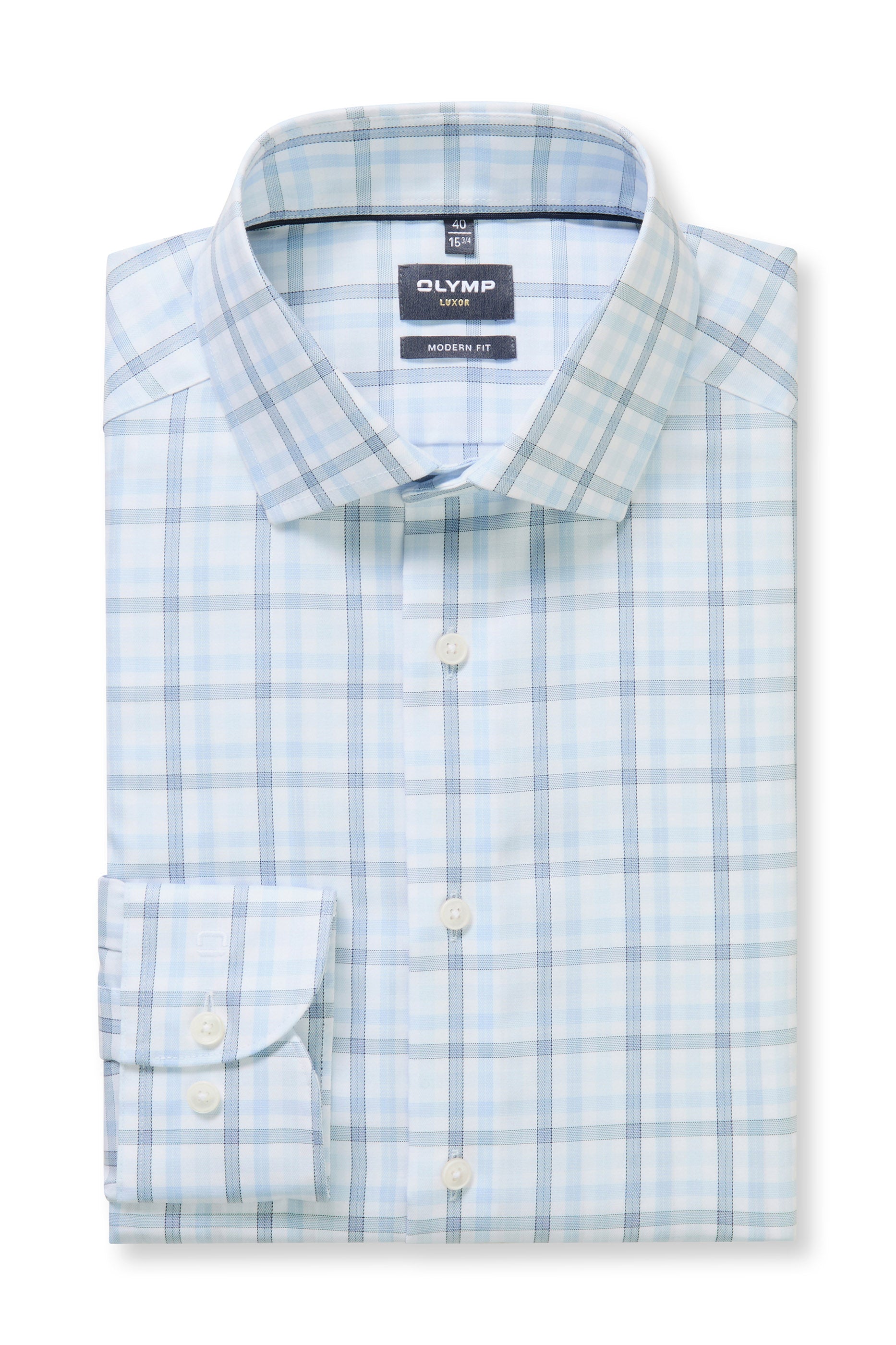 Olymp Luxor Modern Fit Check Long Sleeve Shirt - Blue/White