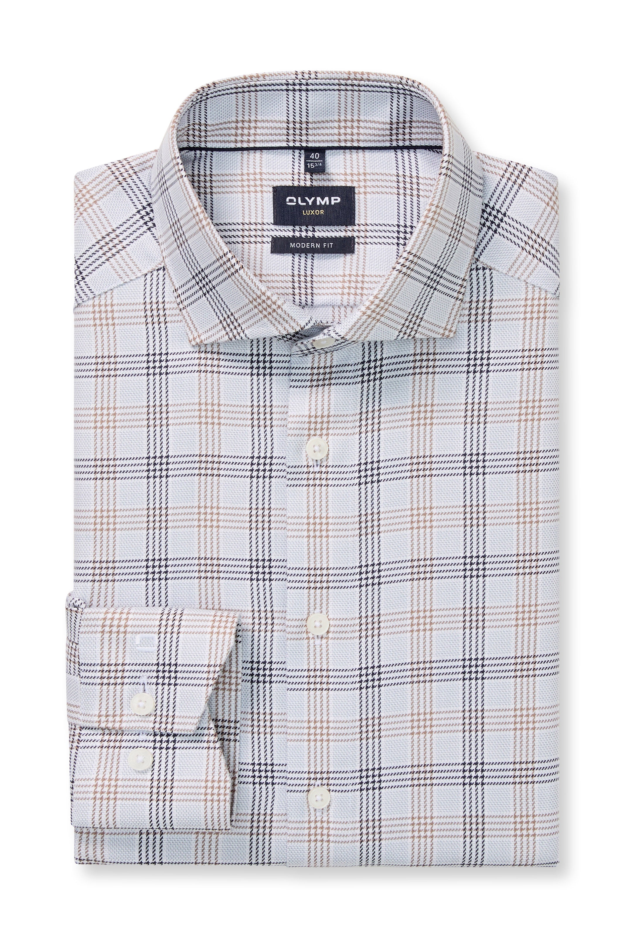 Olymp Luxor Modern Fit Check Long Sleeve Shirt - Silver Grey