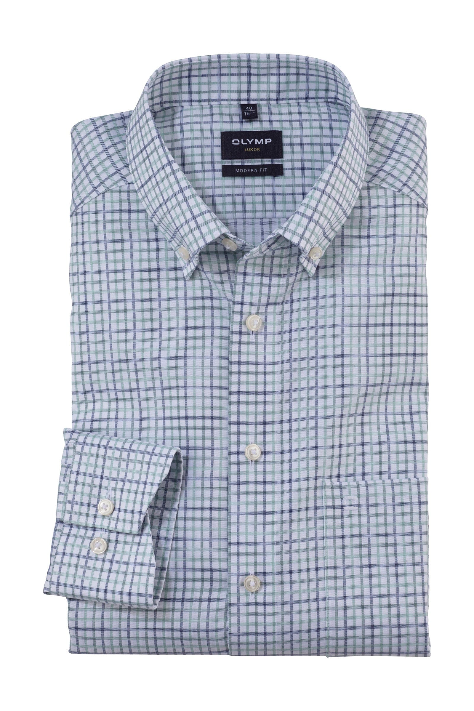 Olymp Luxor Modern Fit Check Shirt with Button-Down Collar - Green