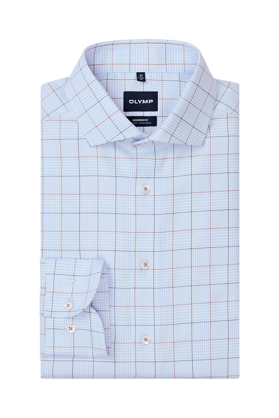 Olymp Luxor Modern Fit Extra Long Sleeve Check Shirt - Light Blue