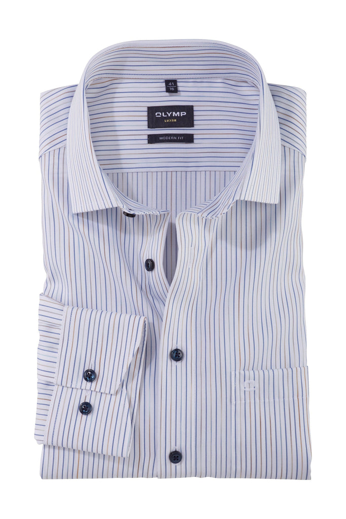 Olymp Luxor Modern Fit Fine Stripe Shirt - Blue/Beige