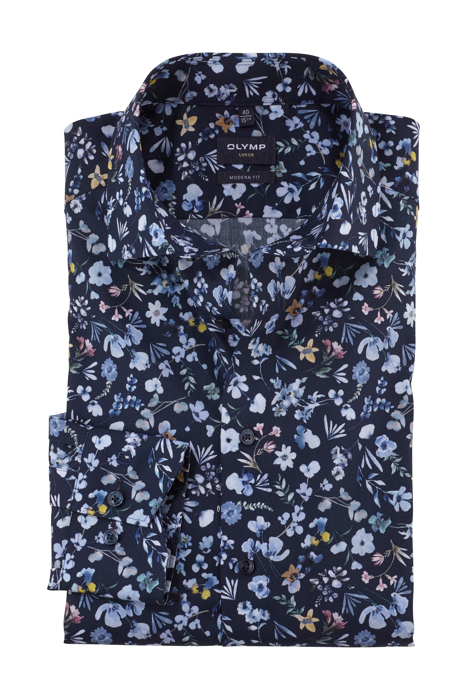 Olymp Luxor Modern Fit Floral Print Shirt - Marine/Blue