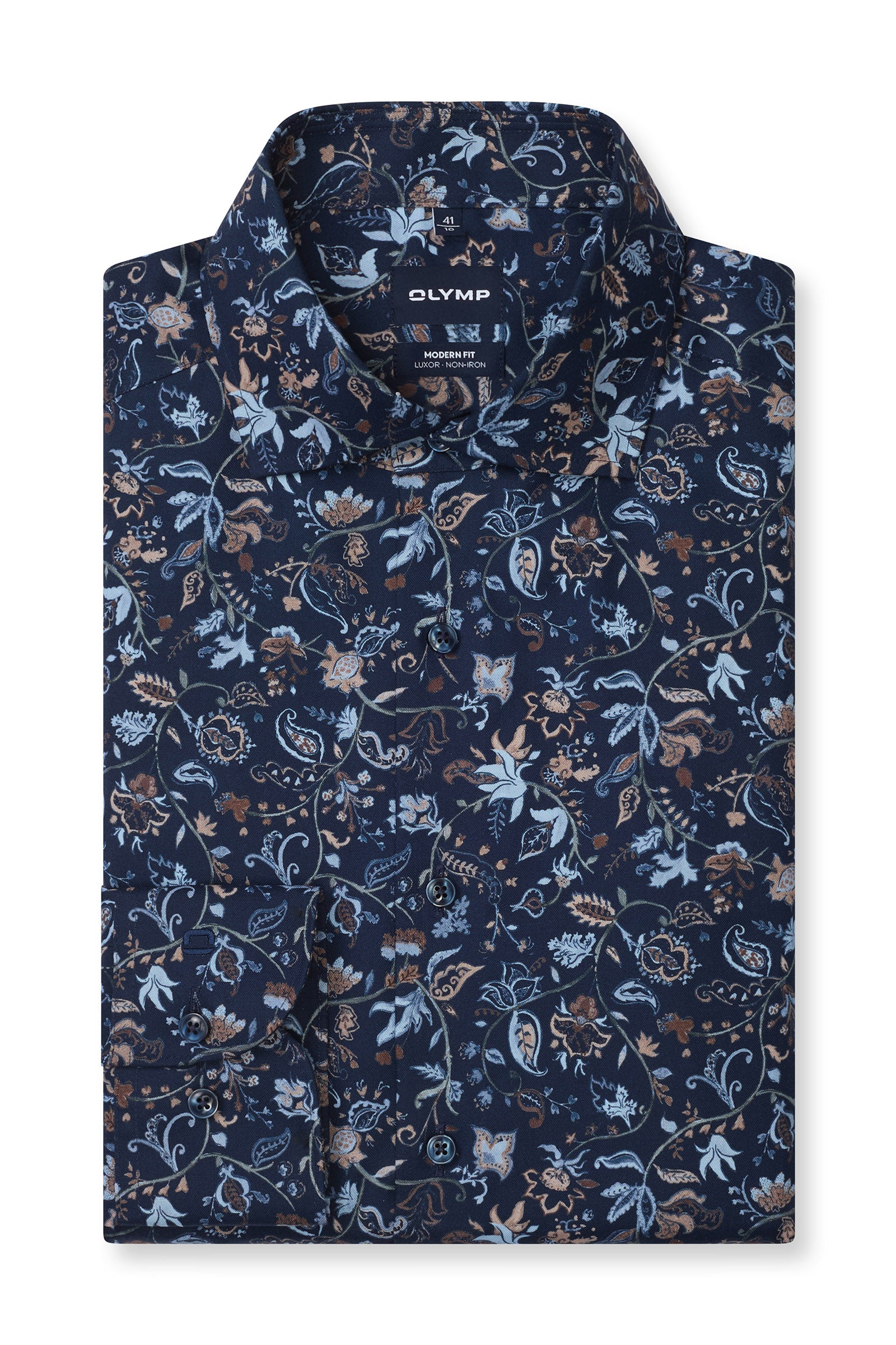 Olymp Luxor Modern Fit Floral Print Shirt - Navy