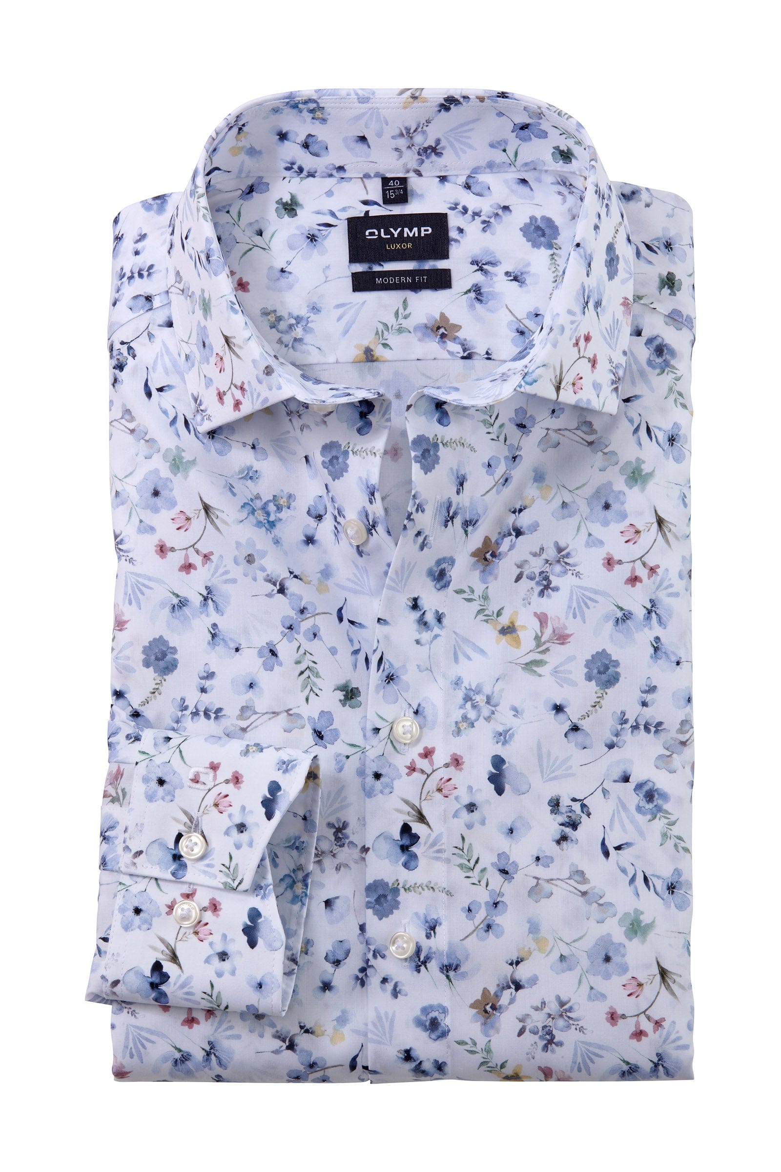 Olymp Luxor Modern Fit Floral Print Shirt - White/Blue