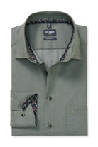 Olymp Luxor Modern Fit Jacquard Shirt with Trim Detail - Grey Green