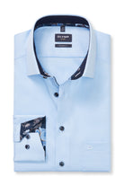Olymp Luxor Modern Fit Long Sleeve Shirt with Trim - Blue