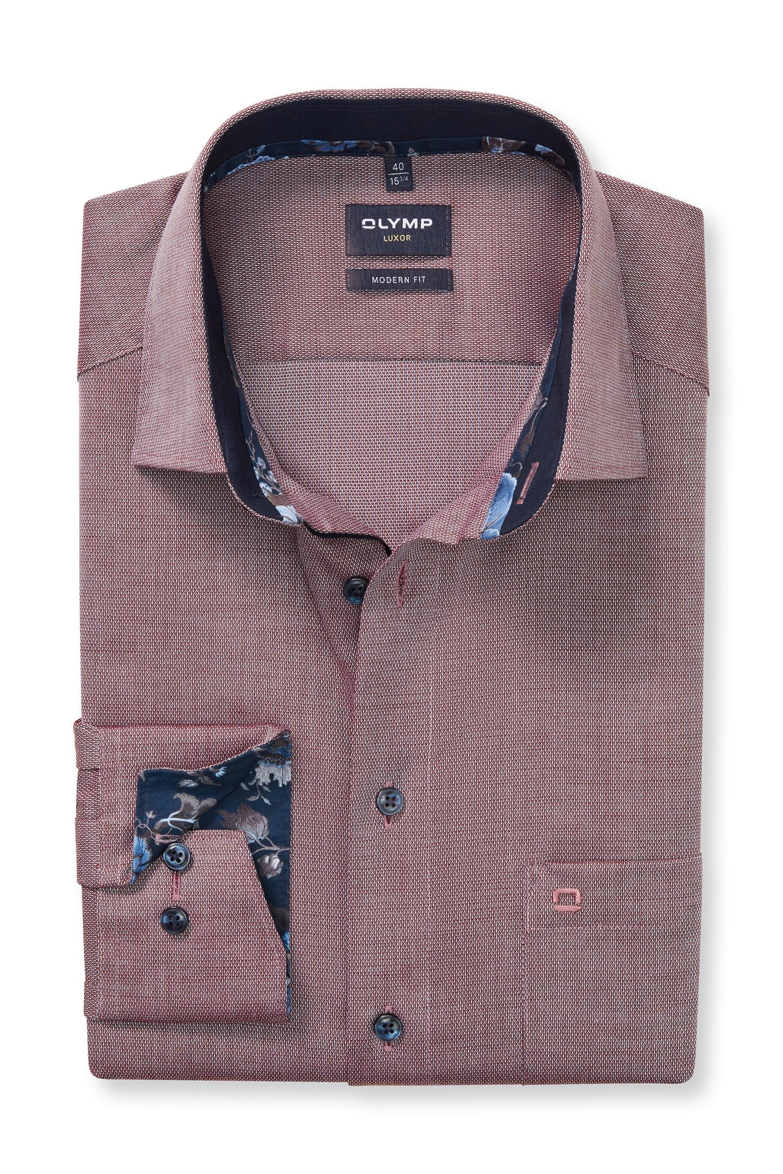 Olymp Luxor Modern Fit Long Sleeve Shirt with Trim - Bordeaux