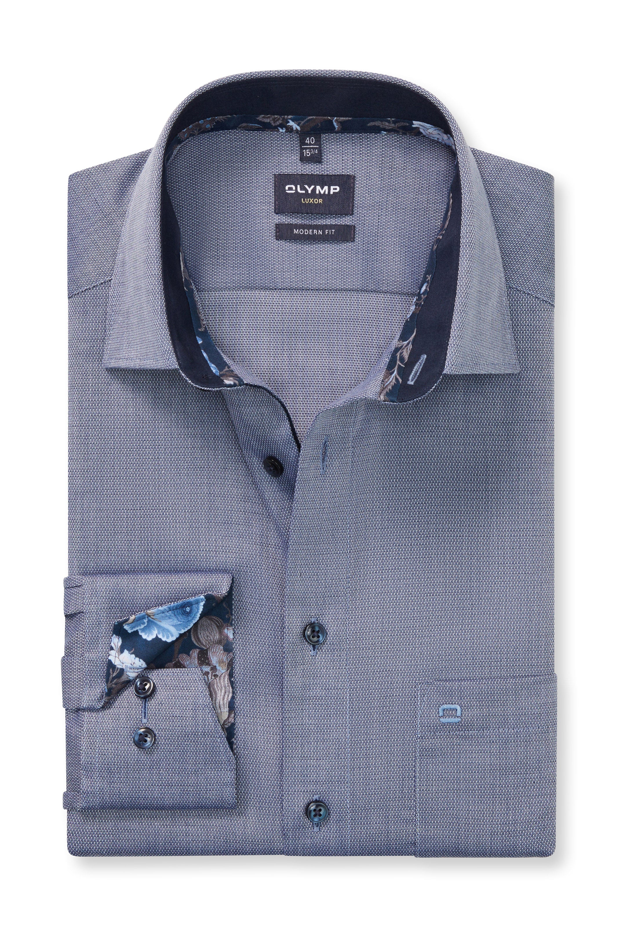 Olymp Luxor Modern Fit Long Sleeve Shirt with Trim - Marine