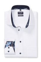 Olymp Luxor Modern Fit Long Sleeve Shirt with Trim - White