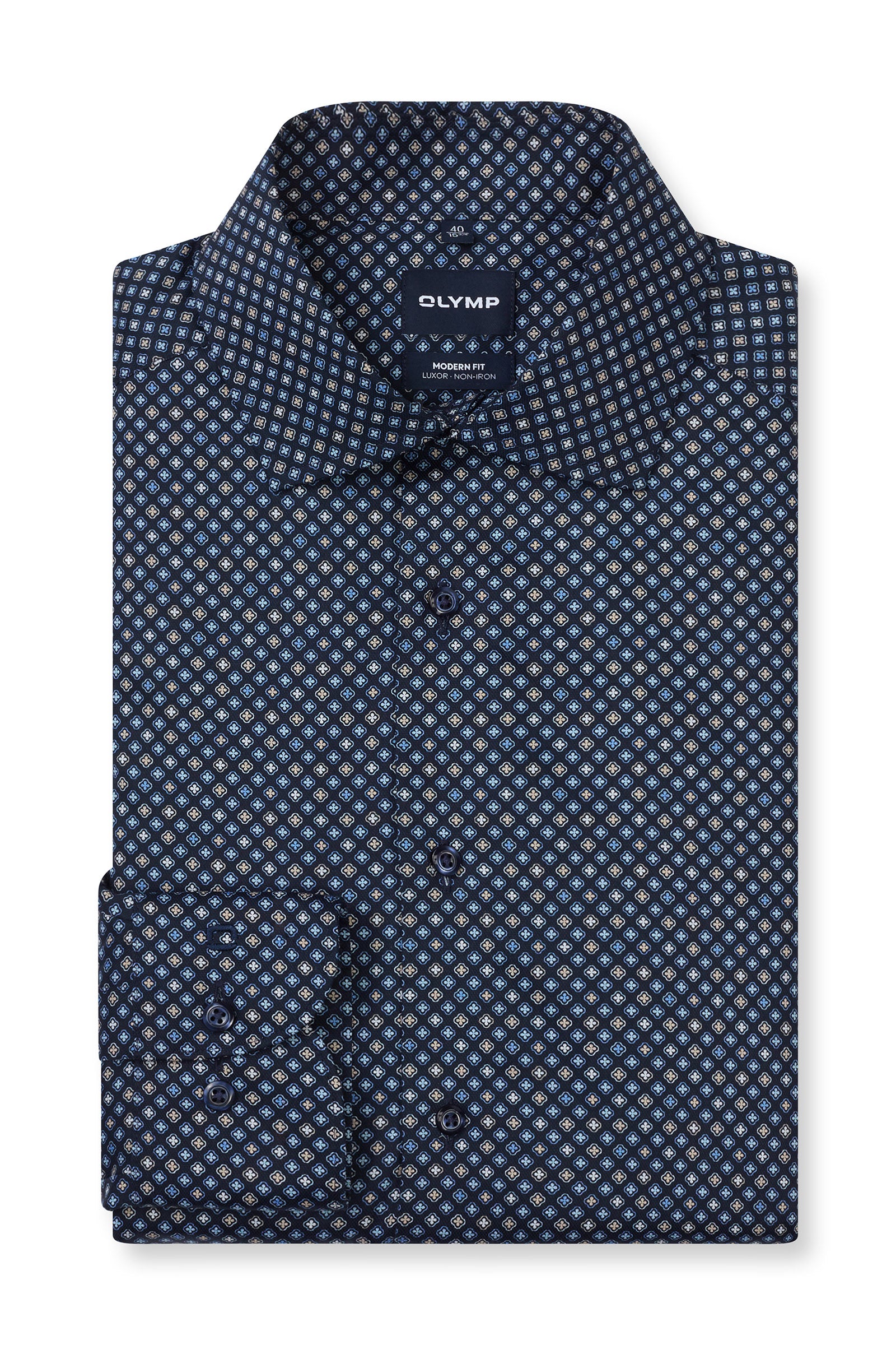 Olymp Luxor Modern Fit Medallion Print Shirt - Navy