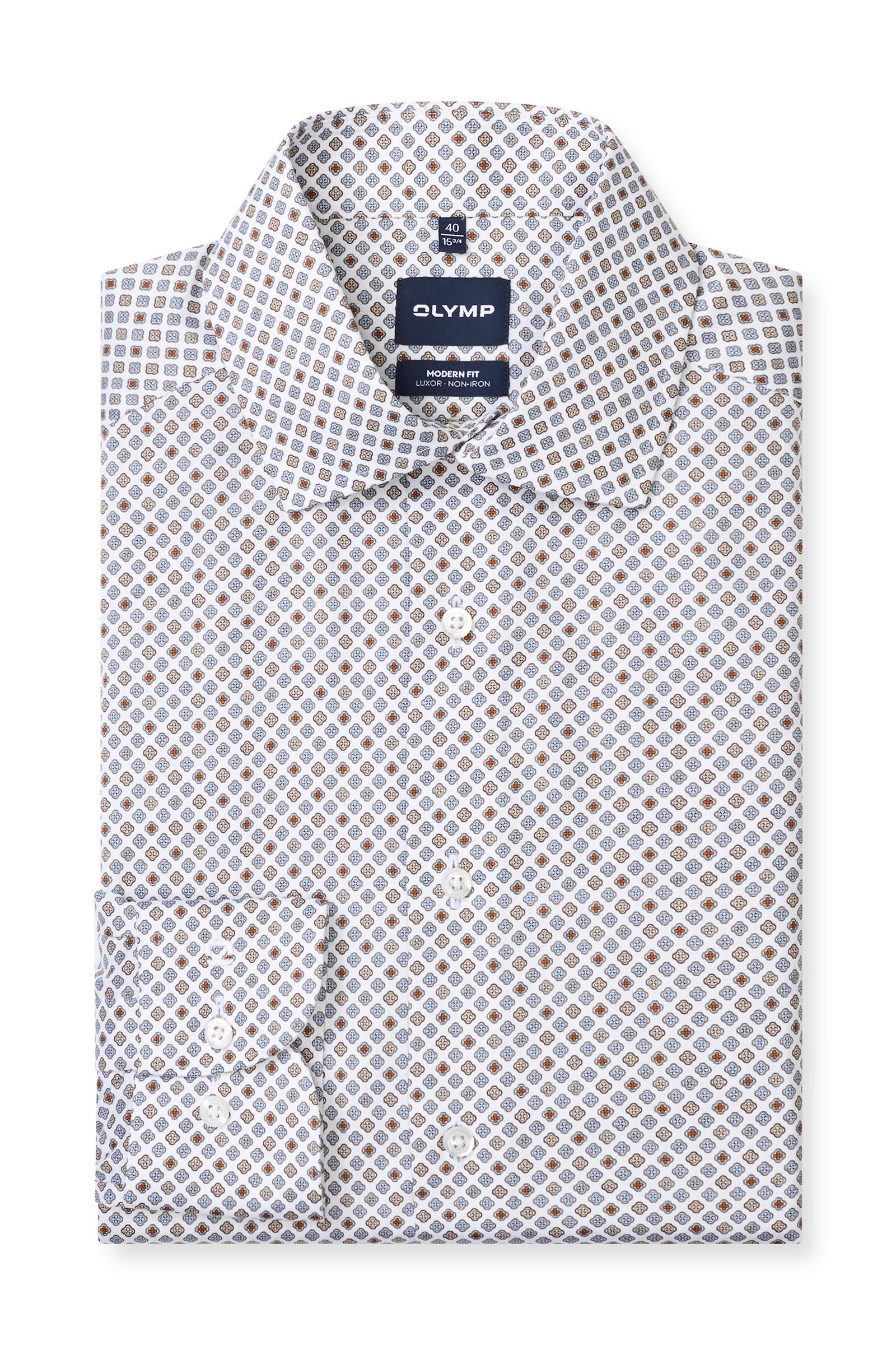 Olymp Luxor Modern Fit Medallion Print Shirt - White/Stone