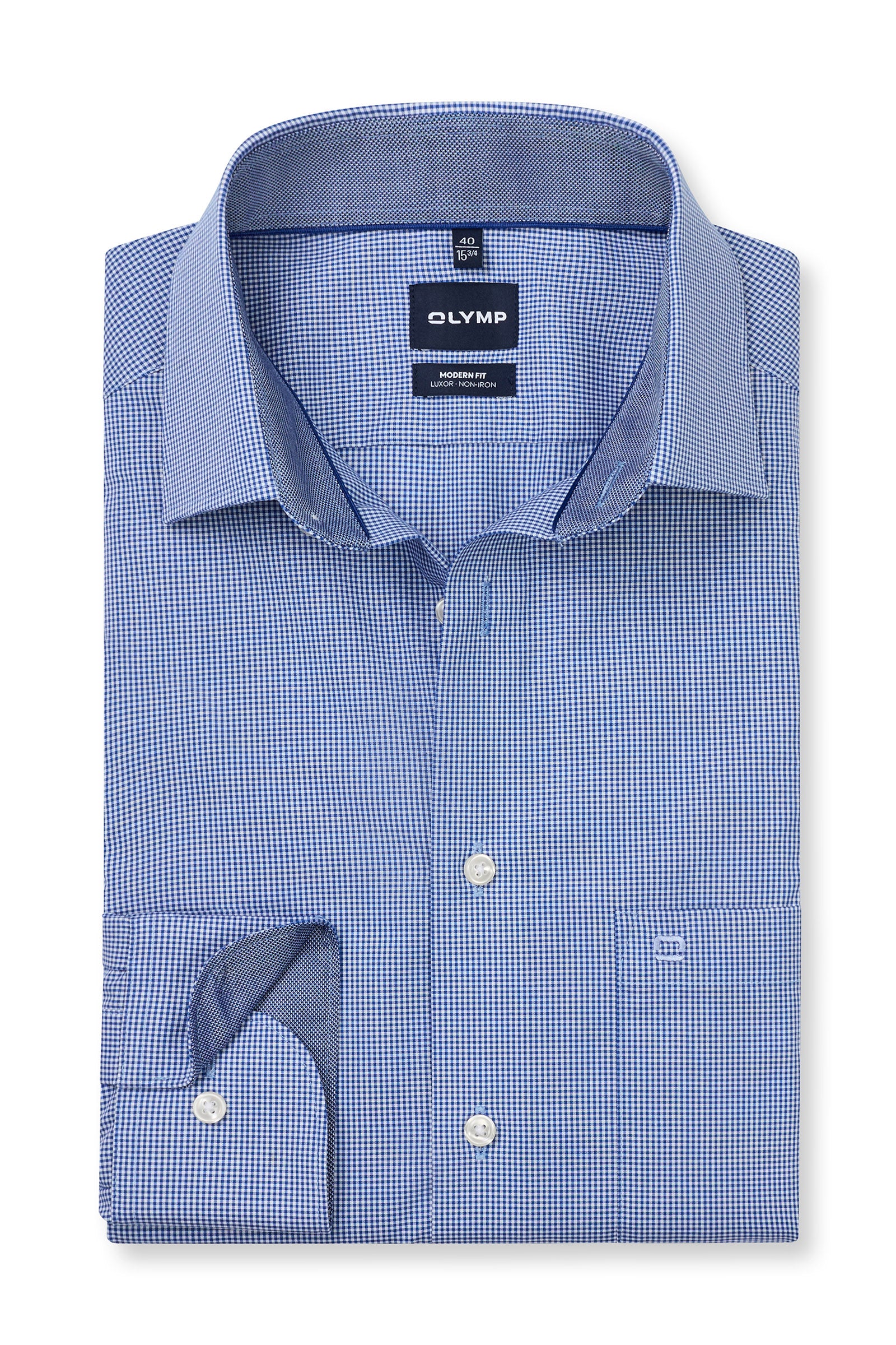 Olymp Luxor Modern Fit Micro Check Long Sleeve Shirt - Blue/White