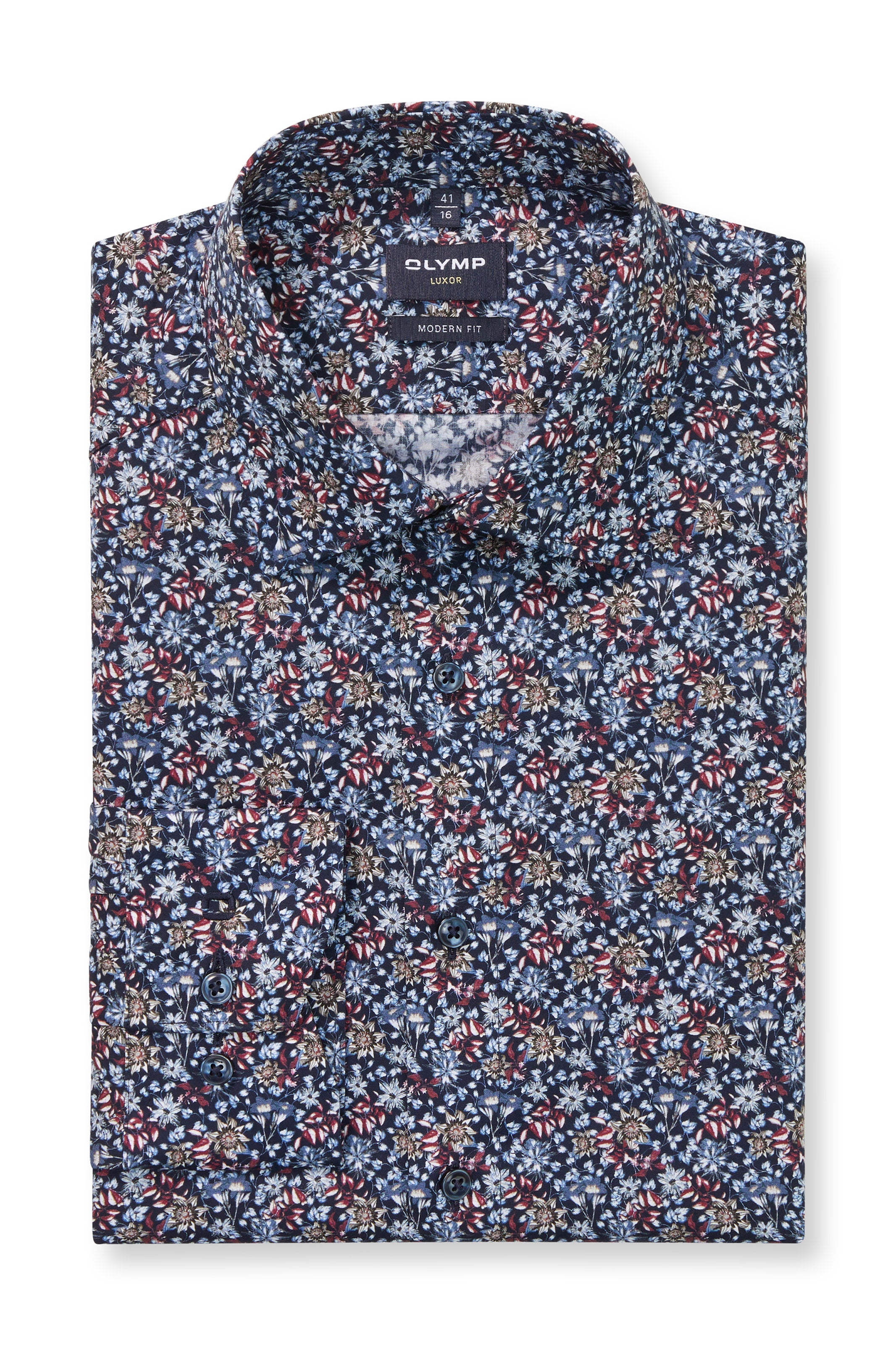 Olymp Luxor Modern Fit Micro Floral Shirt - Marine
